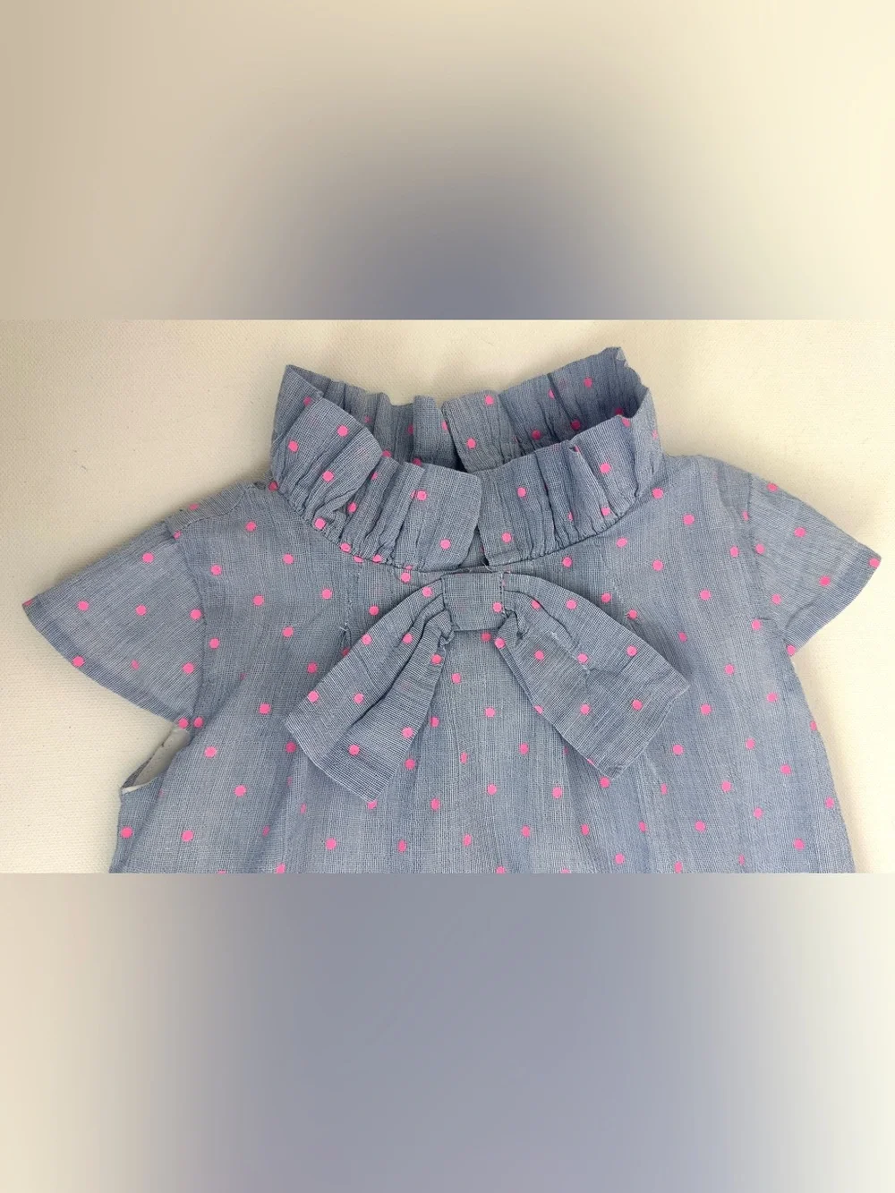 Carter's Blue Dress with Pink Polka Dots and Front Bow Detail.  Size 2T.